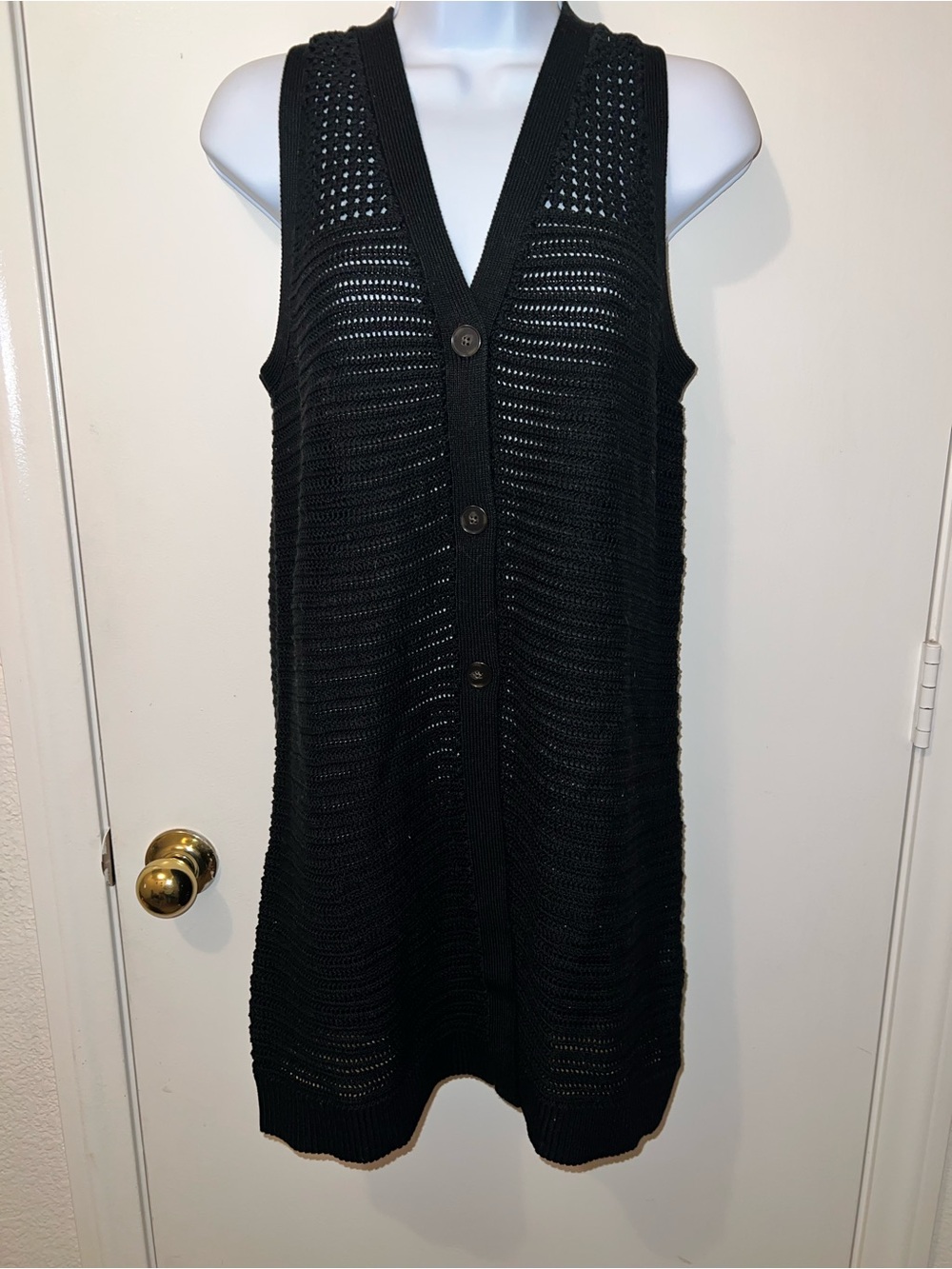 Banana Republic Black Open-Knit Button Front Vest
